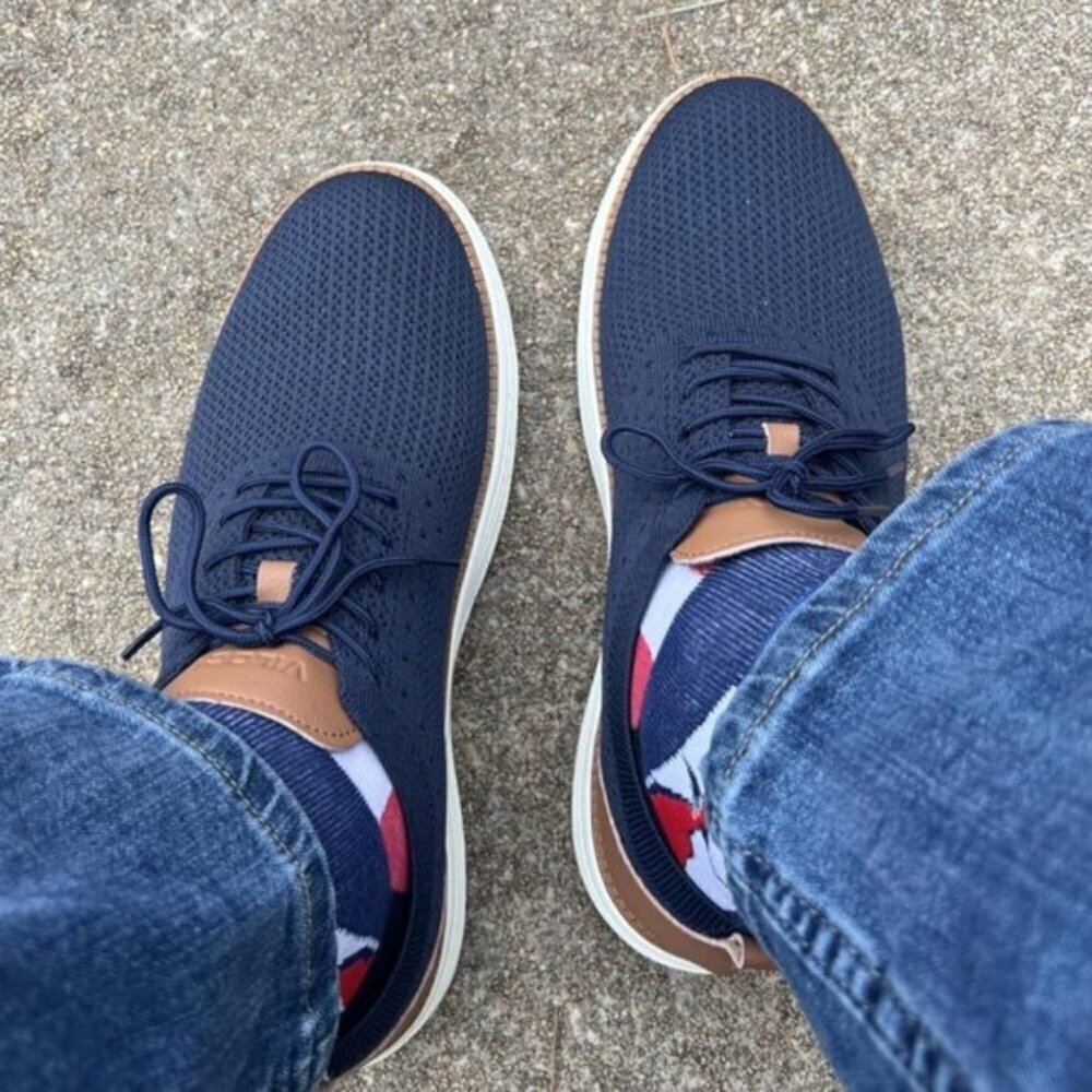 🆕VILOCY Men's Dark Blue Casual Dress Oxfords Business Mesh Breathable Sneakers